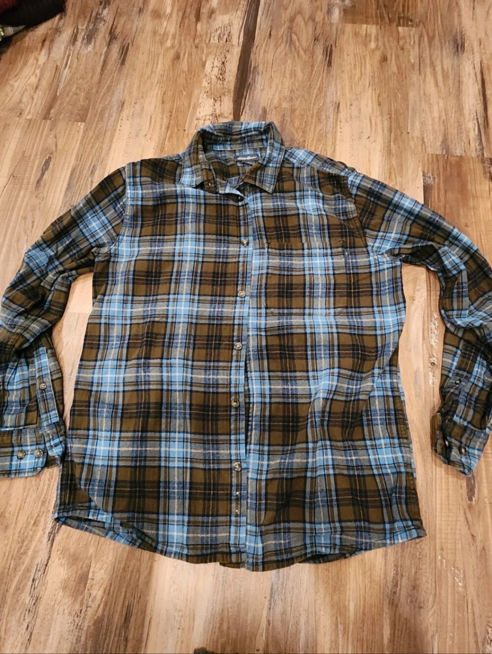 Eddie Bauer blue and brown plaid flannel